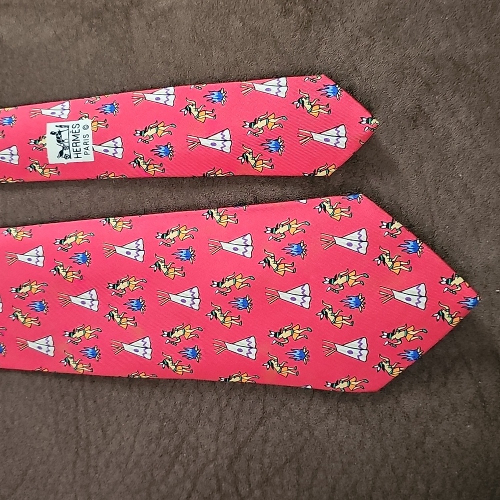 Hermès Paris Silk Tie – “Campfire Dancers” Red Print